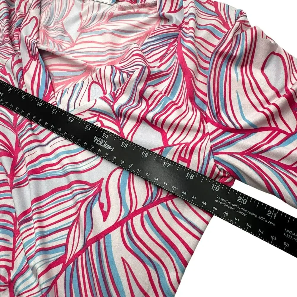 STELLA PARKER Medium Pink Blue Tropical UPF 30+ Sun Protection‎ Swim Cover Dress